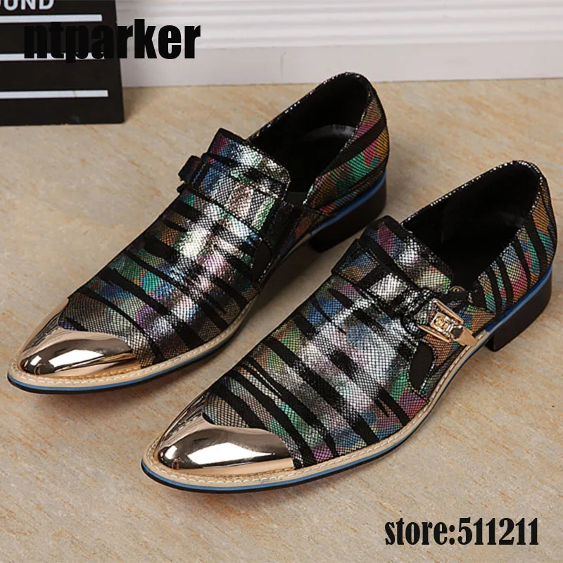 

ntparker-Men Oxfords Shoes Genuine Leather Shoes Men Formal Business Shoes Gold Iron Toe Designer's Dress Shoes Man, EU38-46!