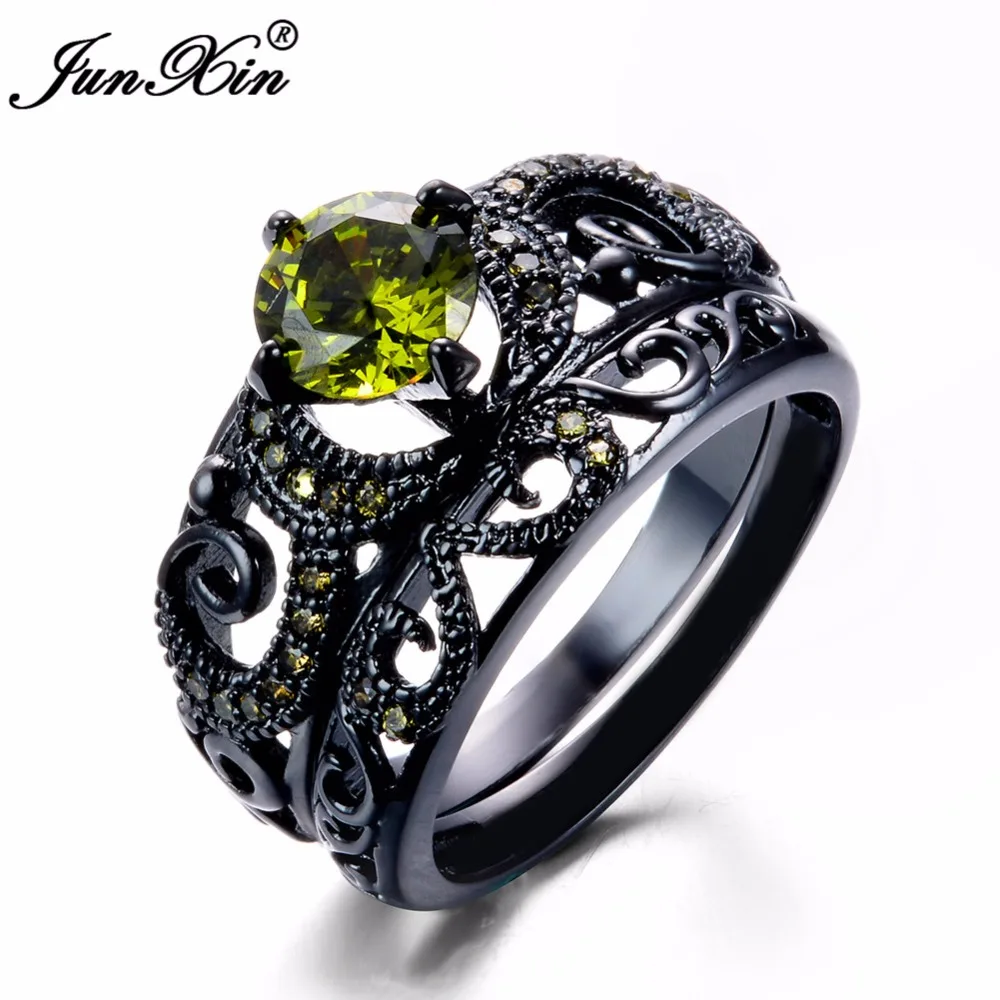 JUNXIN роскошные женские розовые/перидот/красные круглые кольца модные черные