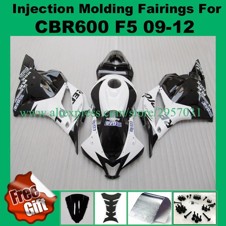 

Free screws+gifts Injection ABS Plastic Motorcycle Fairing Kit For Honda CBR600RR F5 2009 2010 2011 2012 12 White Black REPSOL
