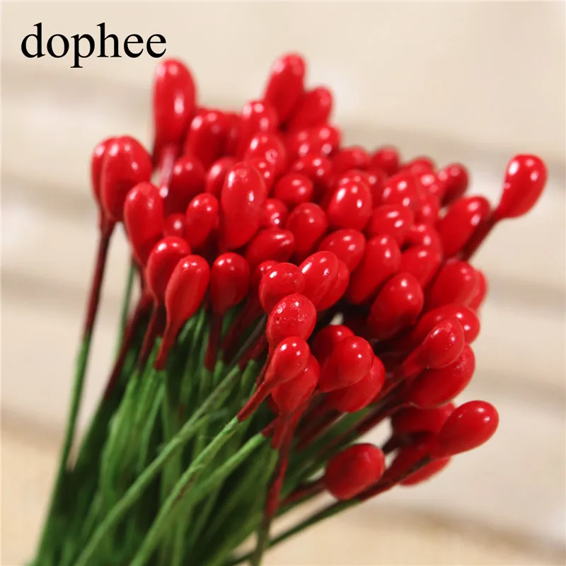 Dophee 100 шт красные тычинки для цветов DIY жемчужные цветы stamen pistil 4 мм цветочные тычинки для украшения свадебной коробки