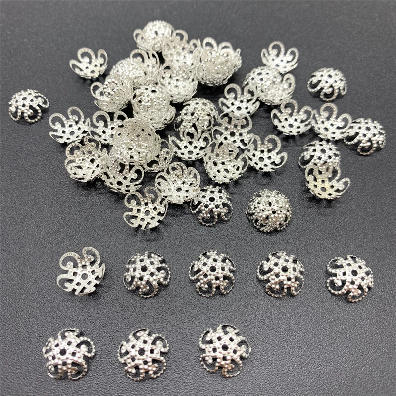 100pcs 10x10 мм Ювелирные изделия из сплава бусины Кепки Древний серебряный талисманы цветок Форма подвески для самостоятельного изготовления ювелирных изделий Аксессуары