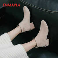 emmayla ankle boots for women square heel kid suede women shoes basic round toewinter short plush winter boots women size 34 39