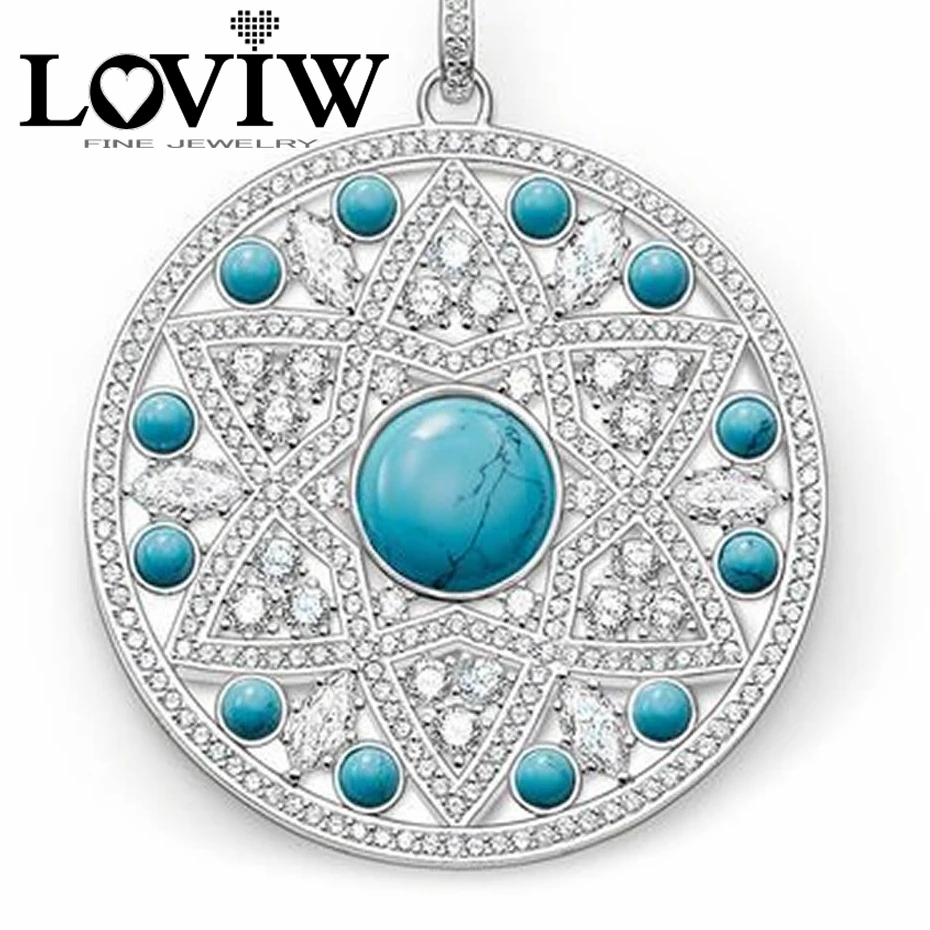 Круглые Подвески с бирюзой в европейском стиле для женщин и мужчин серебристые