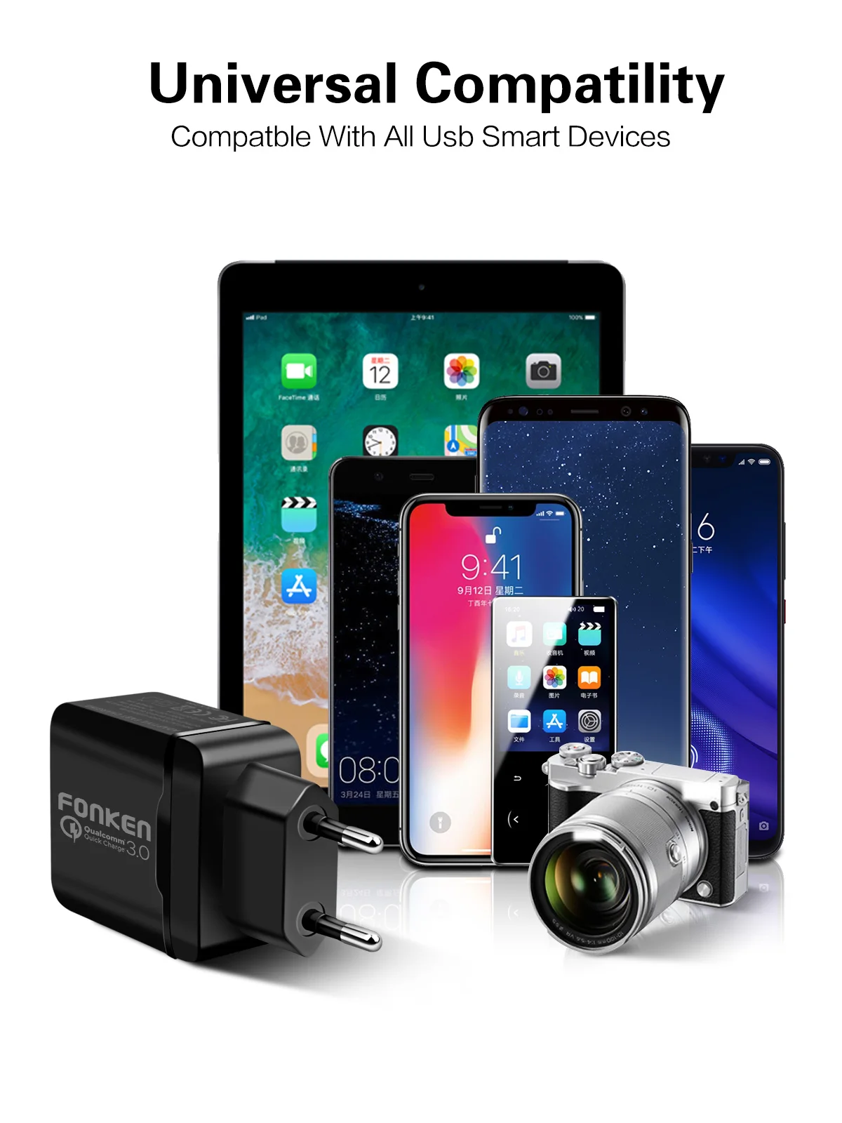 FONKEN Dual USB зарядное устройство 28 Вт Быстрая зарядка 3,0 QC3.0 быстрое зарядное устройство для телефона 2 порта Портативный настенный адаптер для Android мобильного планшета