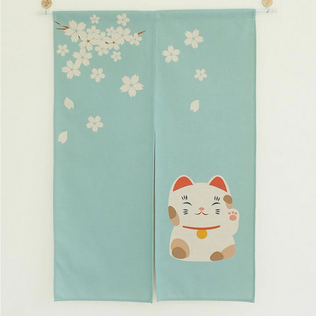 Sakura Fortune Cat Длинные Норен японский дверной занавес Гобелен хлопок лен украшения дома, 85*150 см, 7 видов стилей - Цвет: Sakura Fortune Cat