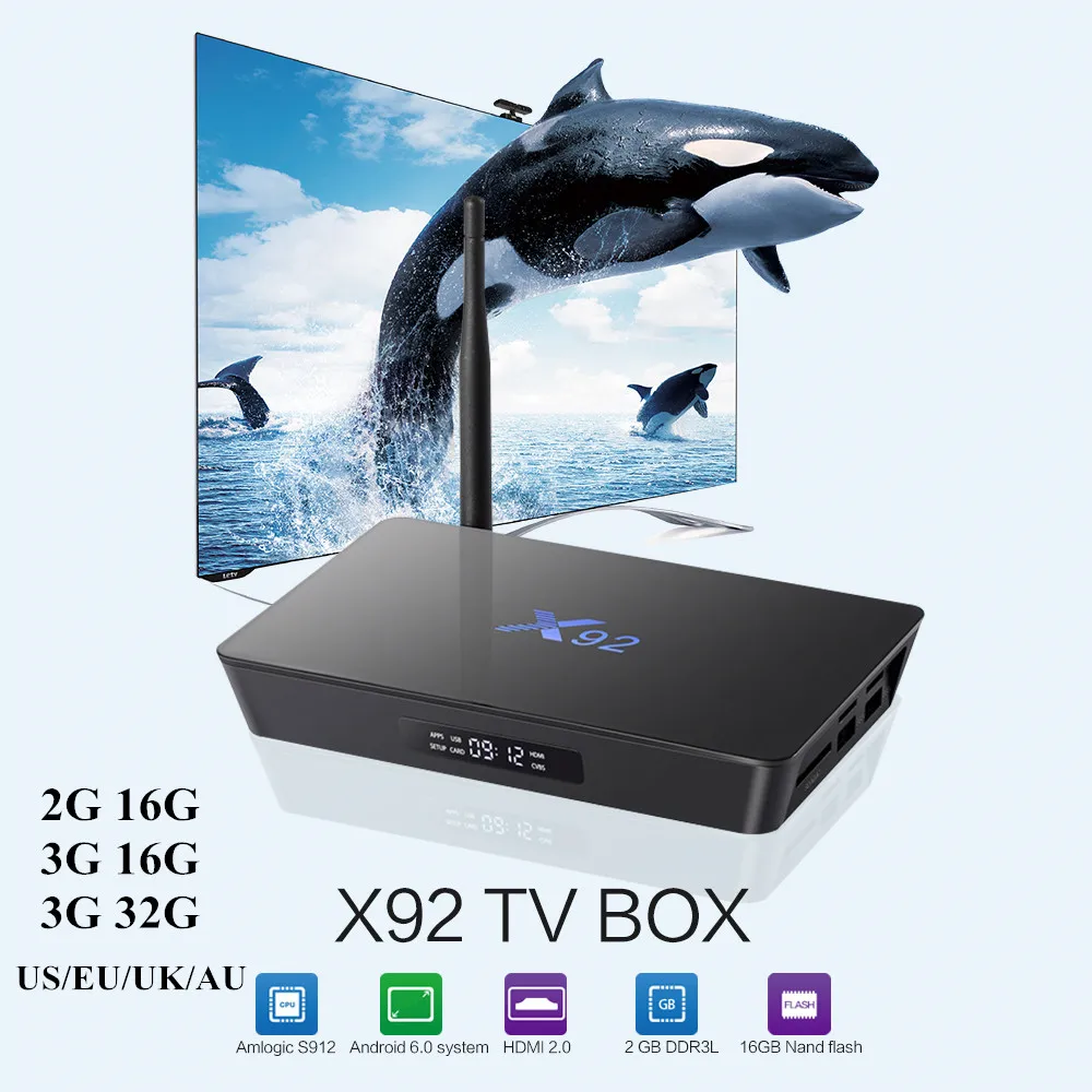 Оригинальный X92 2G/16G 3g/16G Smart Android 6 0 ТВ Box Amlogic S912 Восьмиядерный 2 4 ГГц/5 8 ГГц Wi Fi Bluetooth
