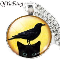 qiyufang black cat pendant necklace cute cats fans jewelry chain free shipping gift men necklaces women brithday charming