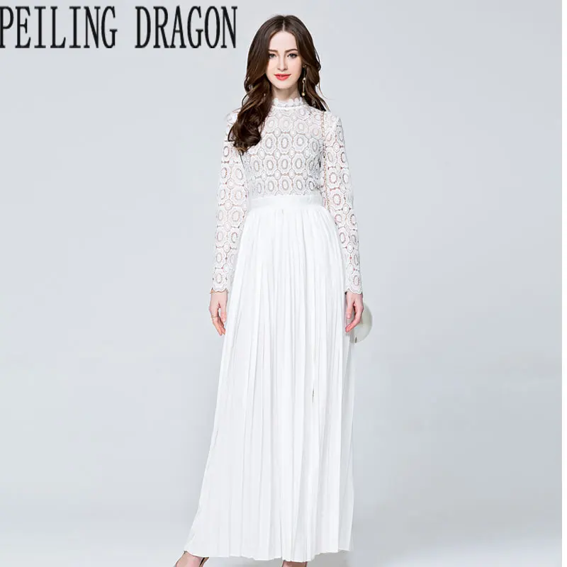 Peiling Дракон Новинка 2017 с длинными рукавами кружевное платье Тонкий Сплит