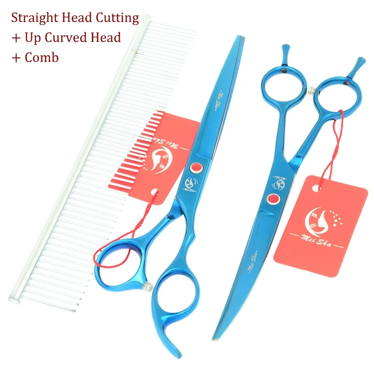 Meisha 7 дюймов Япония 440c синие прямые ножницы филировочные изогнутые ножницы для домашних животных уход за собакой инструмент для красоты HB0118 - Цвет: HB0121 and HB0123