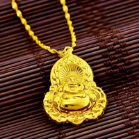 24k gold hand carved buddha pendant mens or womens lucky amulet necklace