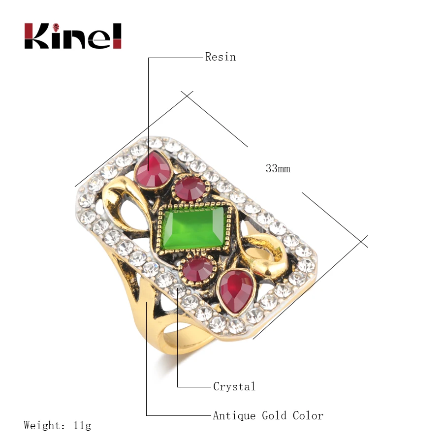 Популярные большие зеленые винтажные обручальные кольца Kinel для женщин