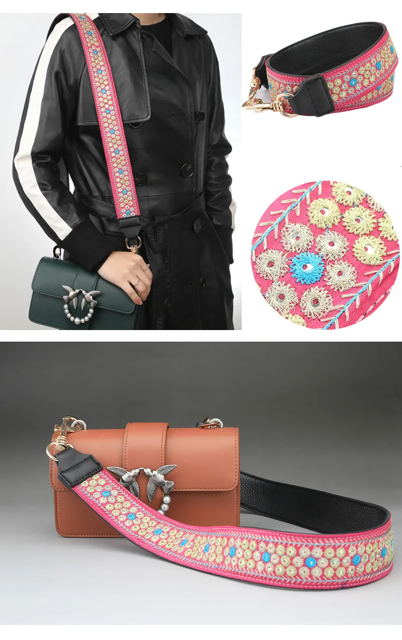 Модные вышивка 110 см ремни для сумок плеча Замена ремней Съемная Кожа Crossbody Messener Сумка Ремни Аксессуары для дамских сумочек