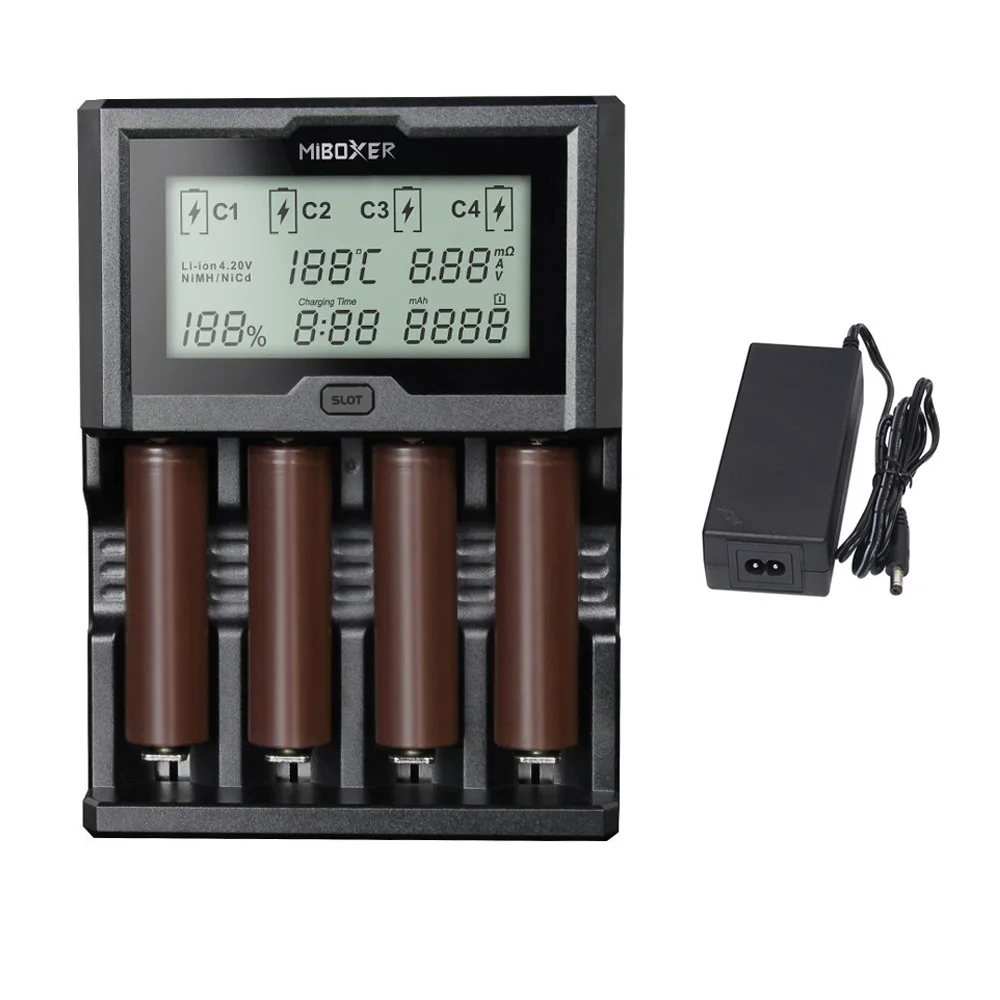 Зарядное устройство 18650 Miboxer 8 слотов 4 слота ЖК-дисплей 1.5A для Li-Ion LiFePO4 Ni-MH Ni-Cd AA 21700 20700 26650 18350 17670 - Цвет: Miboxer c4-12