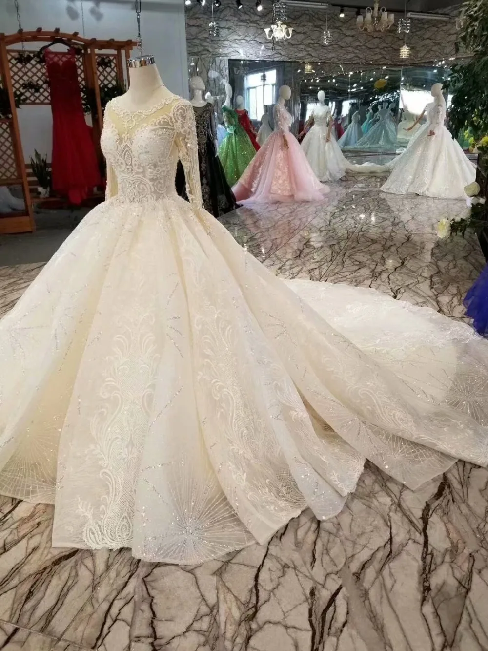 H&S BRIDAL Elegant long sleeve wedding dress lace wedding dresses arabic bride dresses vestido de novia