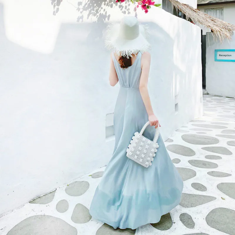 Cuerly High Quality Summer Dress 2019 Women Vintage V-neck Sleeveless Ruffles Pleated Long Designer Runway Dresses | Женская одежда