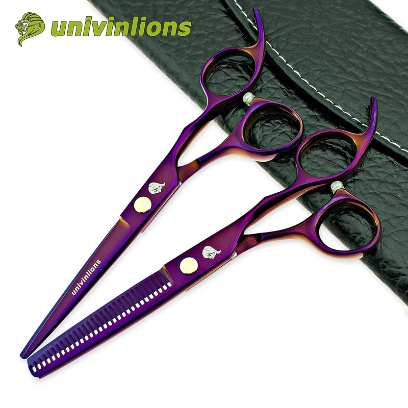 

univinlions 6" titan purple japan hair scissors hairdressing salon professional hair cut shears barber thinning scissors pinking