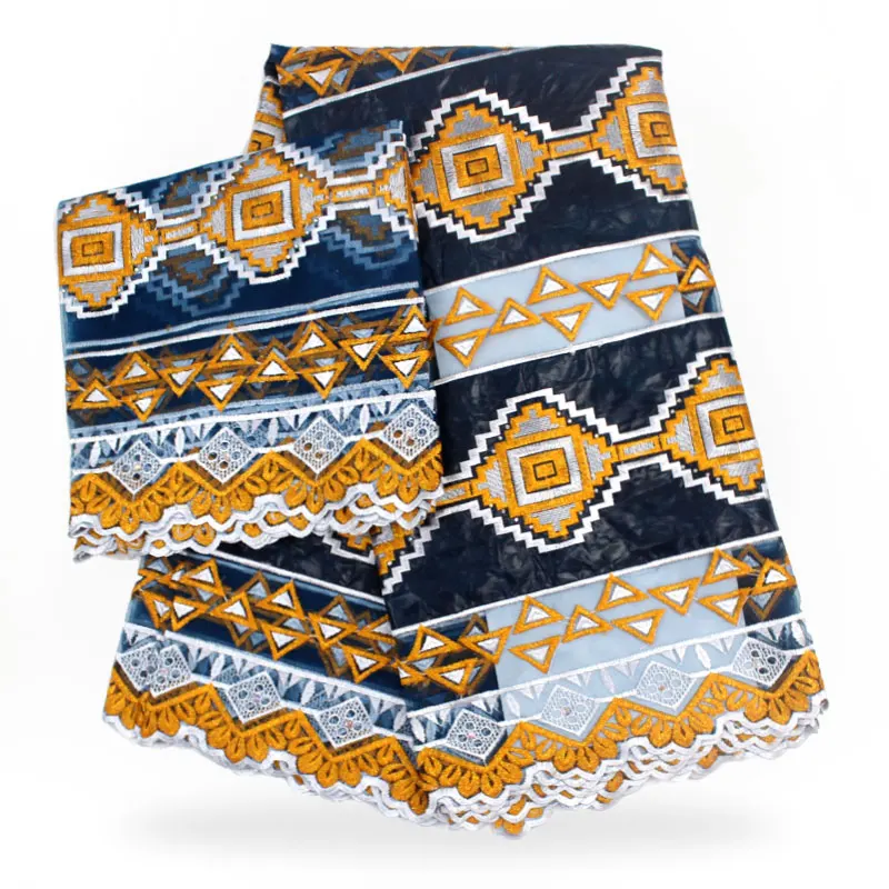 Фиолетовый Африканский кружевной ткани Гвинея Базен Riche ткань набор с 2 двор