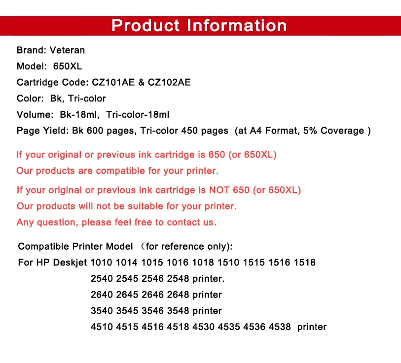 Замена чернильного картриджа совместимого с hp 650 XL для Deskjet 1015 1515 2515 2545 2645 3515 3545 4515