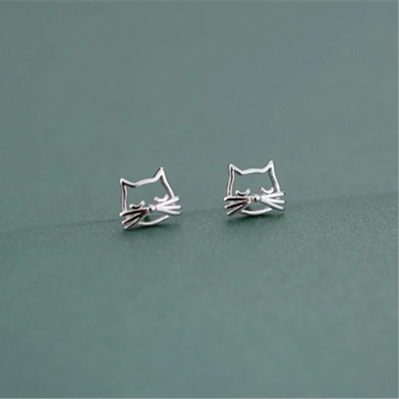 

Cat Kitten Hollow Korean Simple 925 Sterling Silver Temperament Personality Fashion Female Stud Earrings SEA086