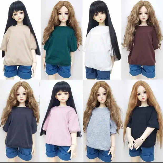 Женская Одежда для кукол 1/3 1/4 bjd 1/6 аксессуары для кукол красочная Однотонная футболка рубашка джинсы комплект