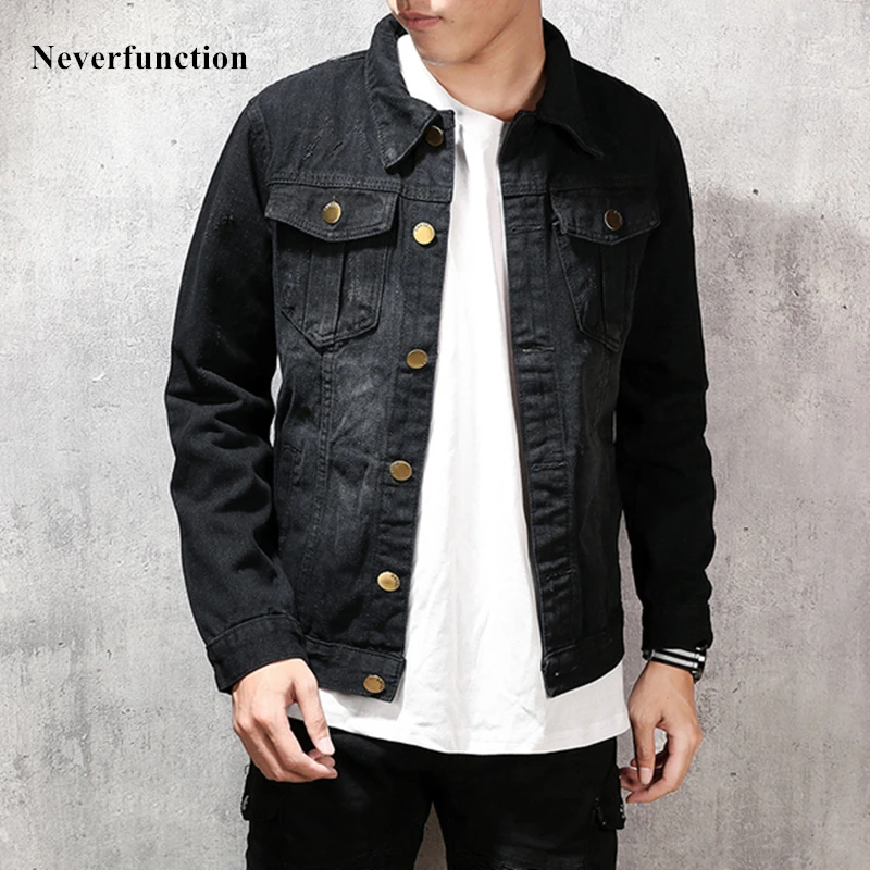 

Men Fashion vintage black Cotton Denim Jackets male motorcycle Streetwear Casual Hip Hop Slim Jeans Jacket Coat Outerwear 5XL