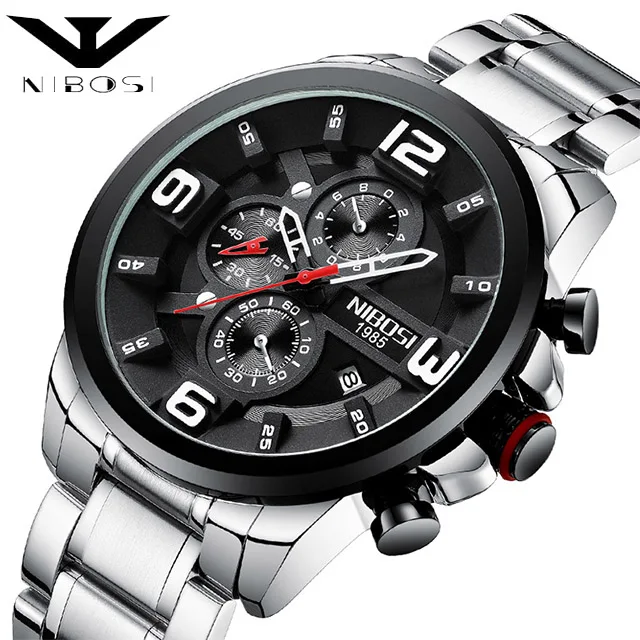 Часы наручные NIBOSI Мужские кварцевые брендовые Роскошные спортивные деловые с