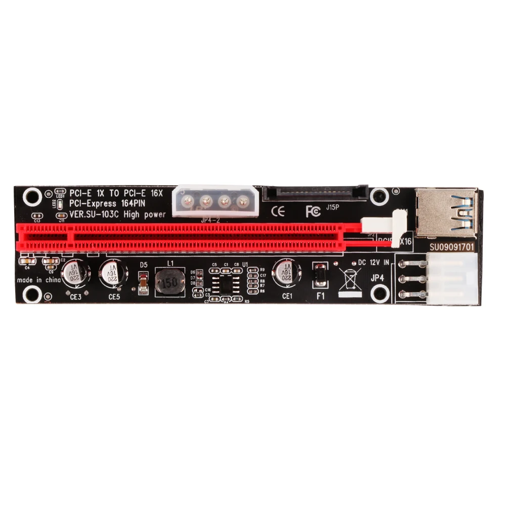 Ubit черный 3в1 4pin 6pin PCI-E Riser 103C Express 1X 4x 8x 16x удлинитель USB Riser адаптер карта SATA 15pin для майнинга BTC