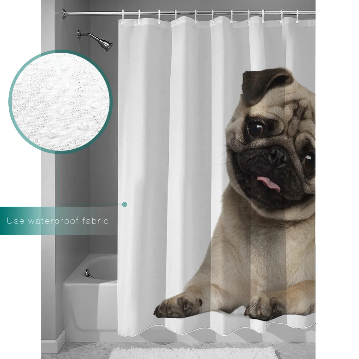 Занавеска для душа с милым животным Мопсом водостойкая занавеска животными