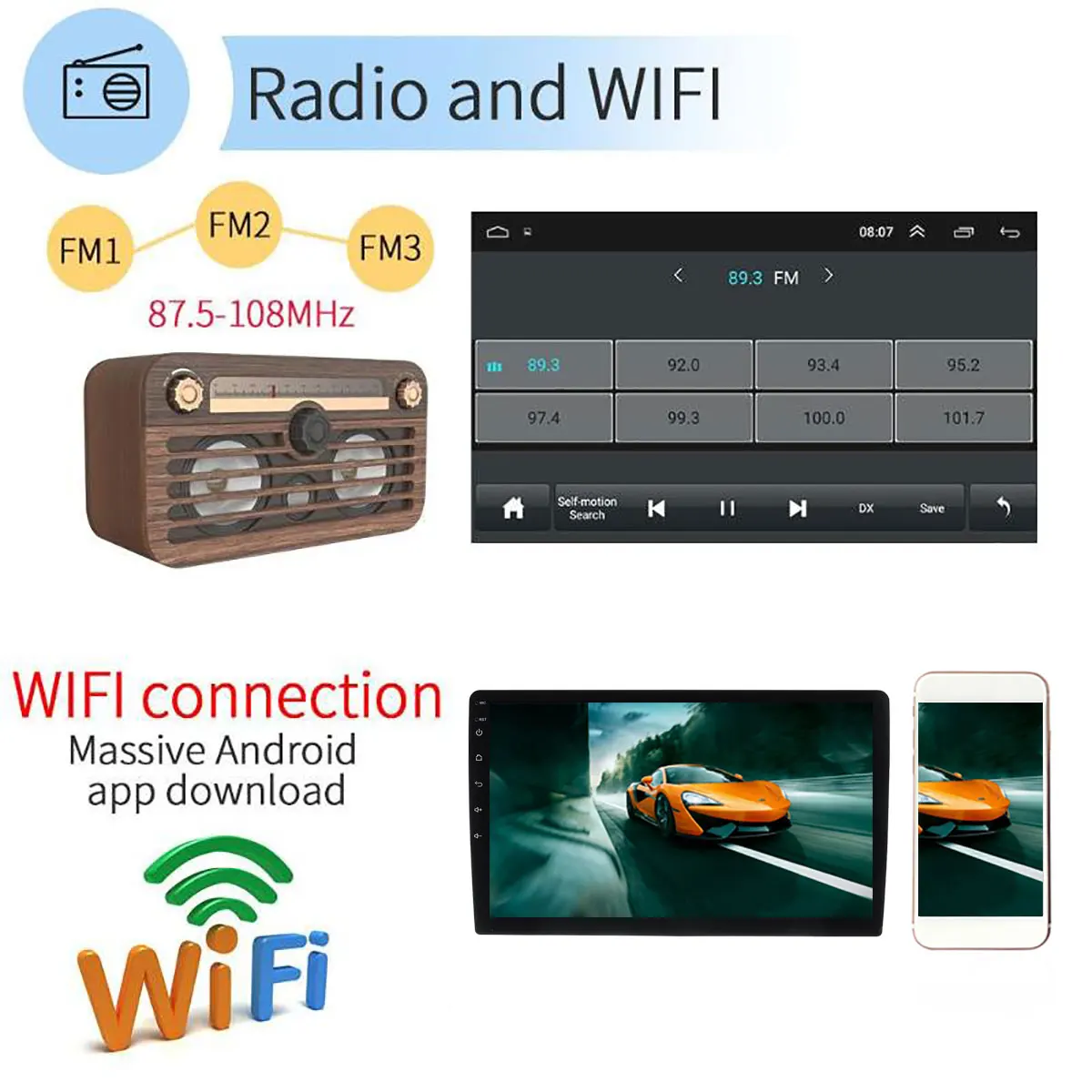 

Android 8.1 4K 9'' Car MP5 Player Quad Core 2DIN WiFi GPS Navigation DAB FM Radio Touchable Screen Auto Car Multimedia Player
