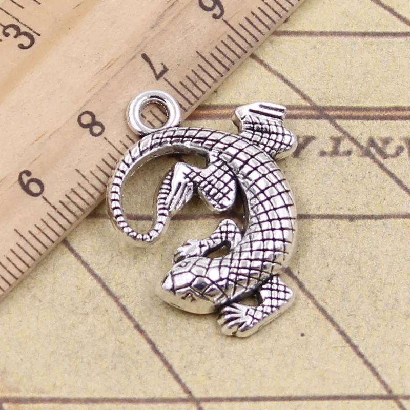8 шт. подвесок Gecko Ящерица 31x24 мм античные бронзовые Серебристые Подвески для