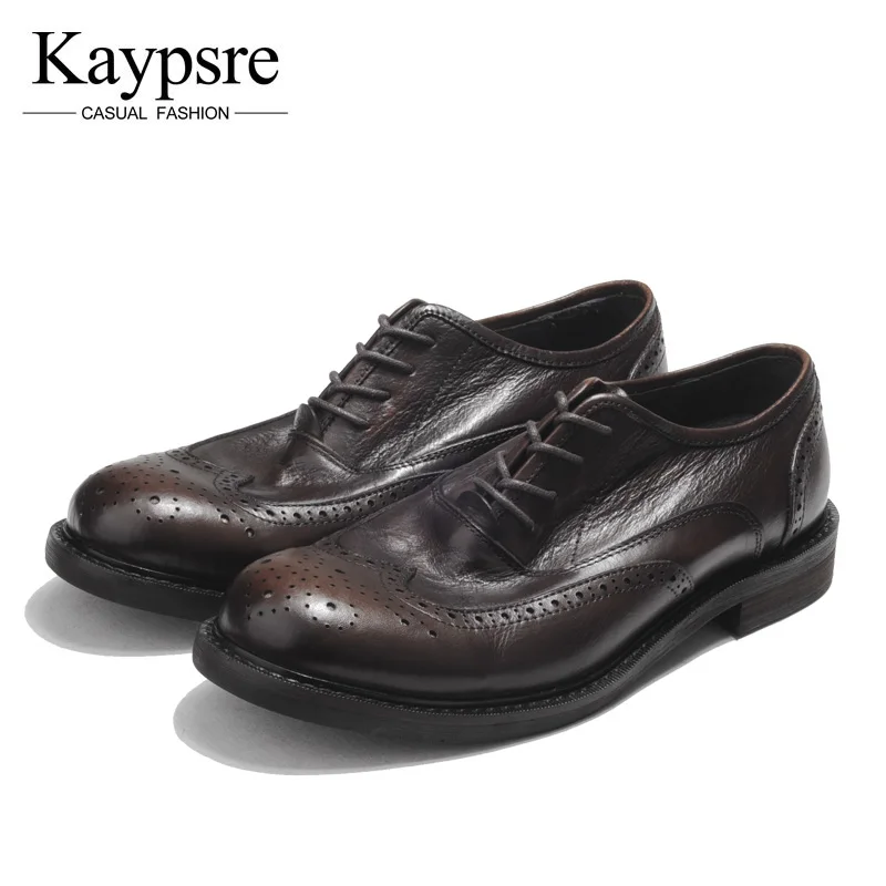 kaypsre Men's fashion business shoes spring genuine leather lace-up brogue | Обувь