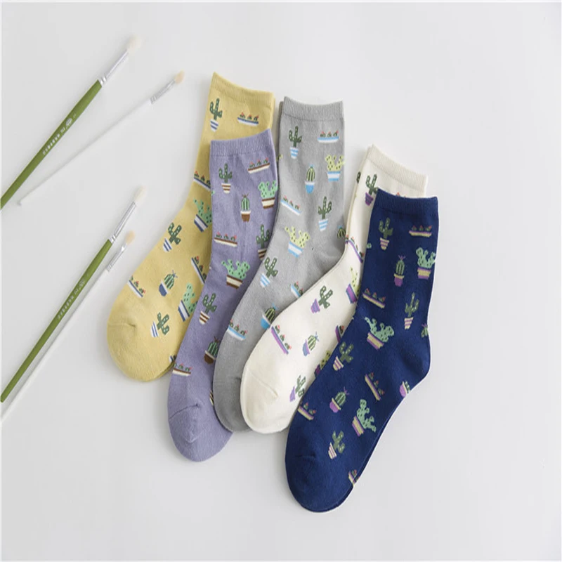 2019 новые женские Coton жаккардовые Plaine Cactus Frais Et Simple Sauvage Dames Tendance Harajuku удобные Chaussettes