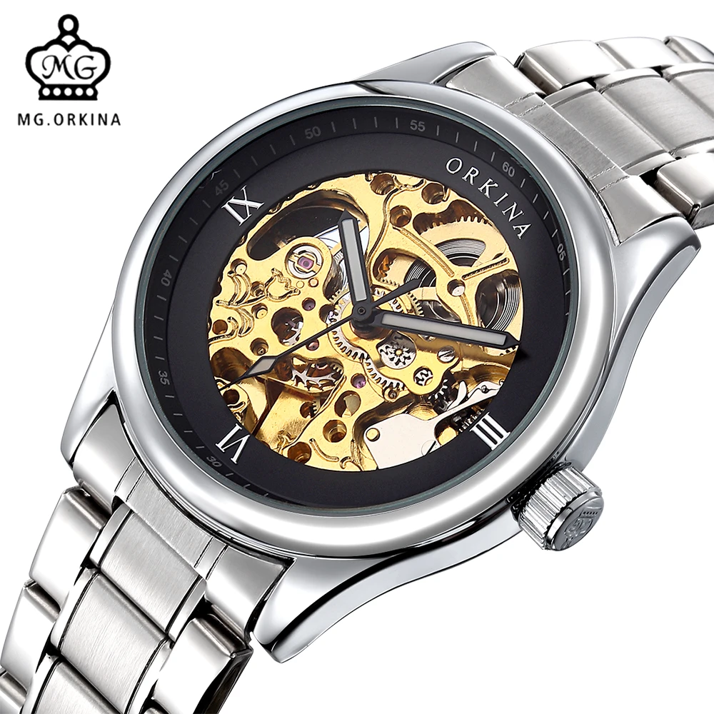 Мг. ORKINA серебряный ободок Нержавеющая сталь ремешок браслет часы Для мужчин