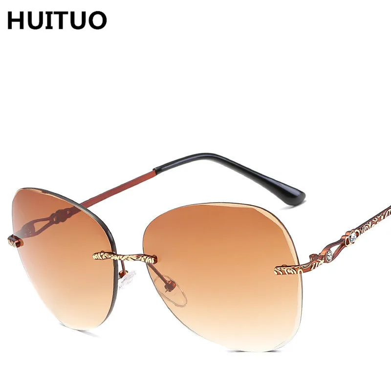HUITUO Fashion Vintage Sunglasses Women Cat Eye Brand Designer Sun Glasses Frameless Color Marine Lens UV400 | Аксессуары для