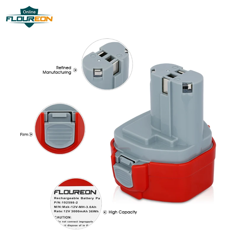 Floureon для Makita mak 12 в 3000 мАч Ni MH Аккумуляторный аккумулятор электроинструменты