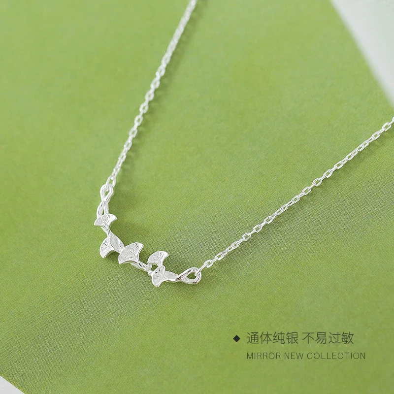 462ZHAO Literature art Branch silver Apricot leaves lovely Leaf S925 Silver necklace Clavicular chain Gift female models | Украшения и