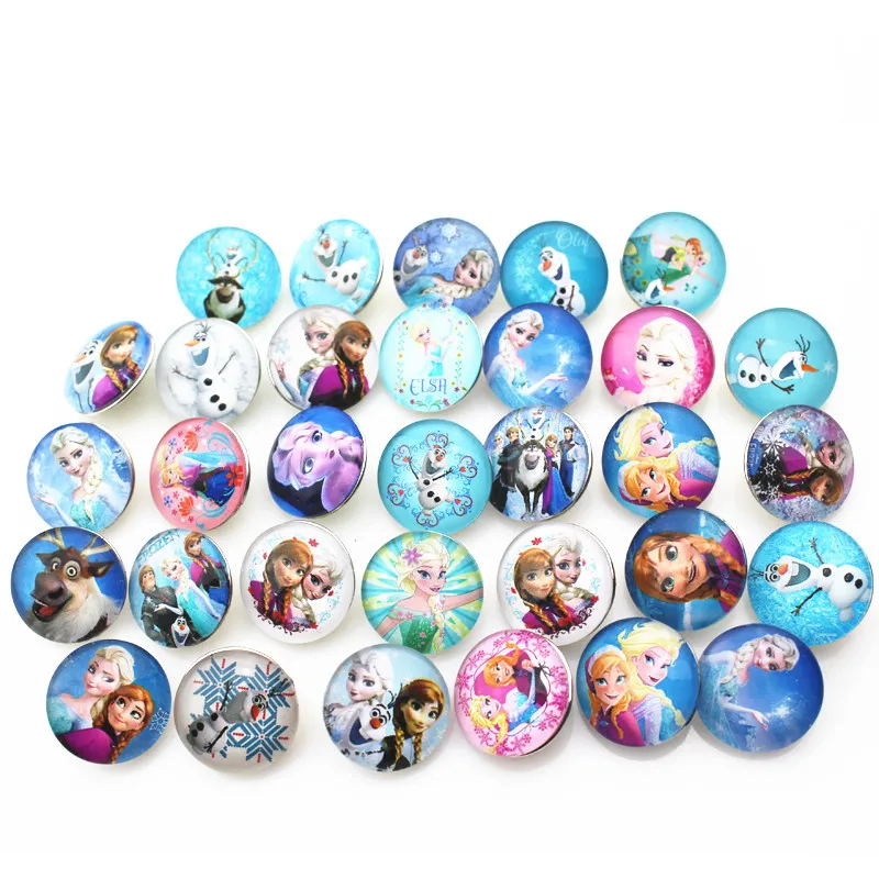 

100PCS Mix Anna Elsa Princess Snap Buttons DIY Ginger Snap Bracelet&Bangle Jewelry Charms 18mm