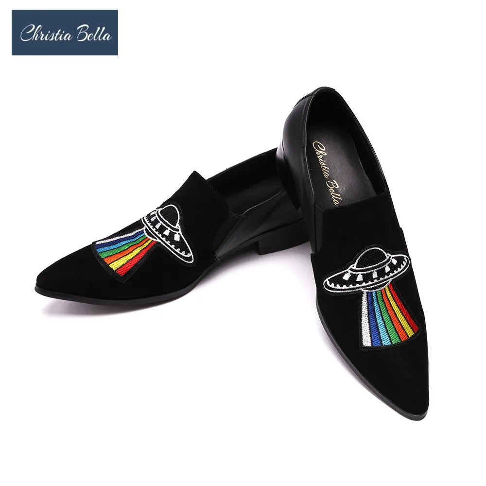 

Christia Bella Handmade Men Flats Velvet Shoes with Luxurious Embroidery Leather Party and Banquet Men Loafers Plus Size 38-47
