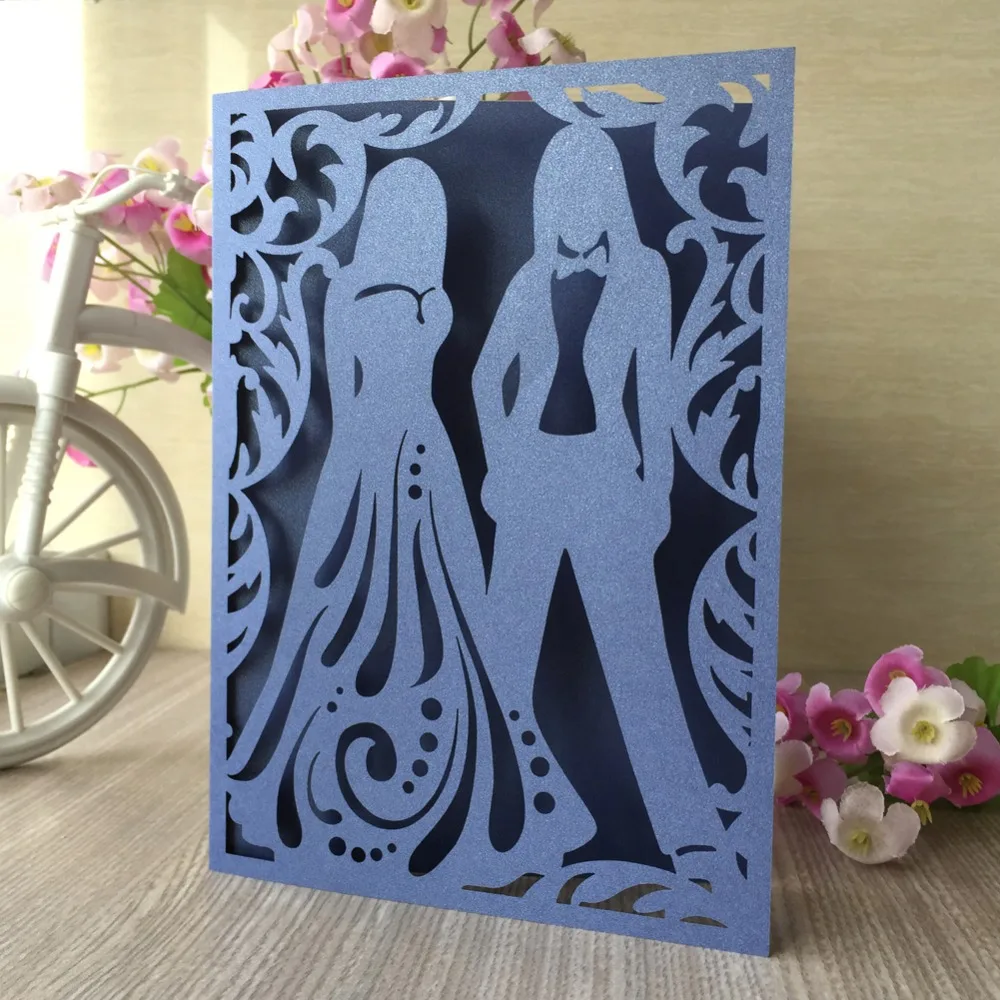 

35pcs Romantic Couple Laser Cut Wedding Invitations Cards Pearl paper Wedding Decoration Blessing Greeting Post Card Supplies