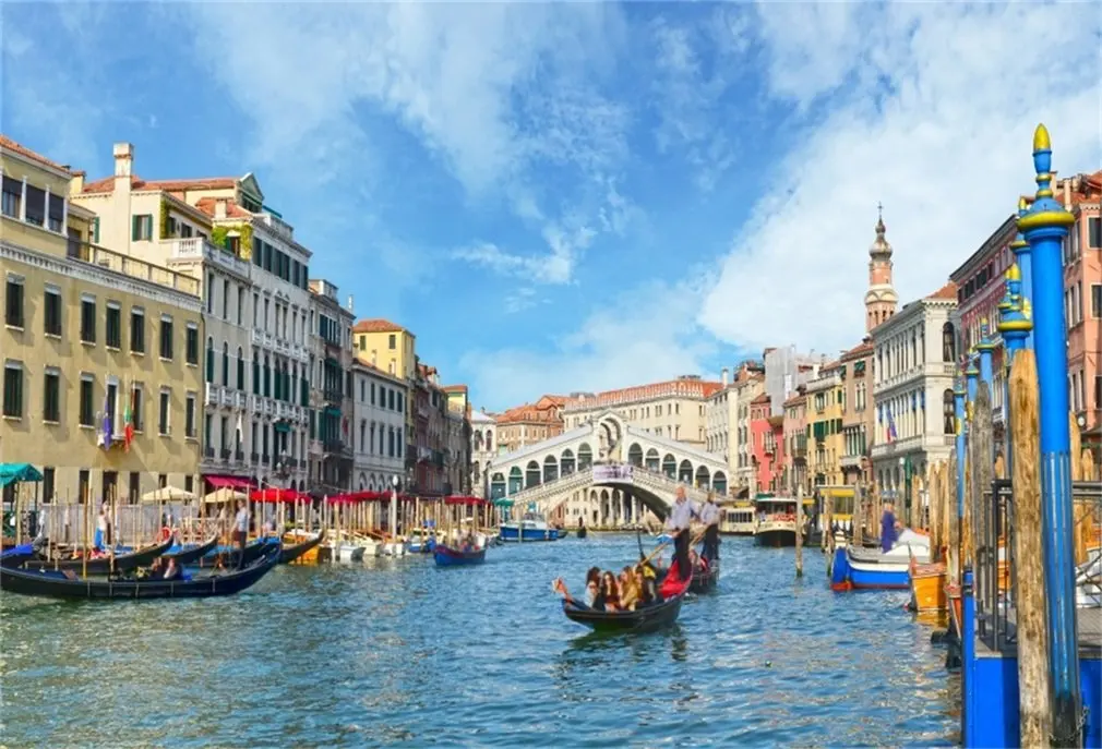 Фон для фотосъемки Gondola на мосту Риальто в Венеции Landmark City Landscape Photo Background |
