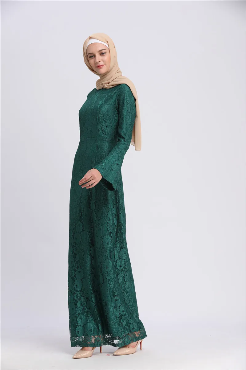 Элегантное мусульманское кружевное платье-футляр abaya, макси, кардиган с расклешенными рукавами, длинные халаты, туника, мусульманская одежда