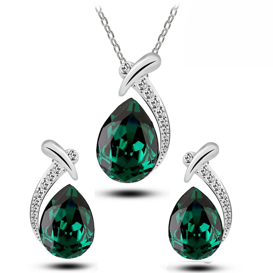 Ожерелье и серьги подвески с австрийскими кристаллами|necklace earrings jewelry set|brand setsfashion