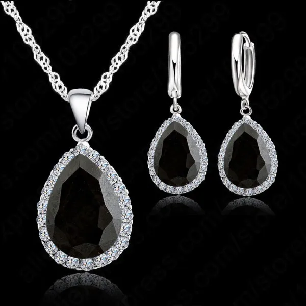 Комплект из колье и серёг серебра 925 пробы с фианитами|necklace pendant holder|necklace pendantpendant