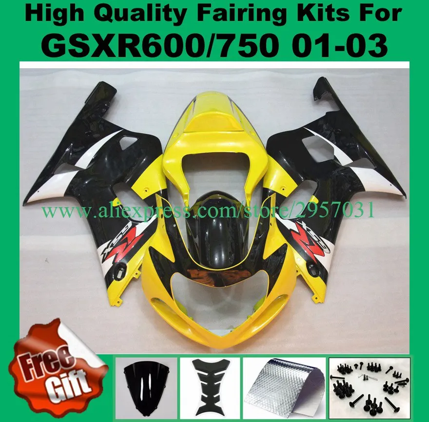 

9gifts Injection Fairings for SUZUKI GSXR600 GSXR750 GSXR 600 750 2001 2002 2003 01 02 03 K1 K2 K3 fairing kits YELLOW BLACK