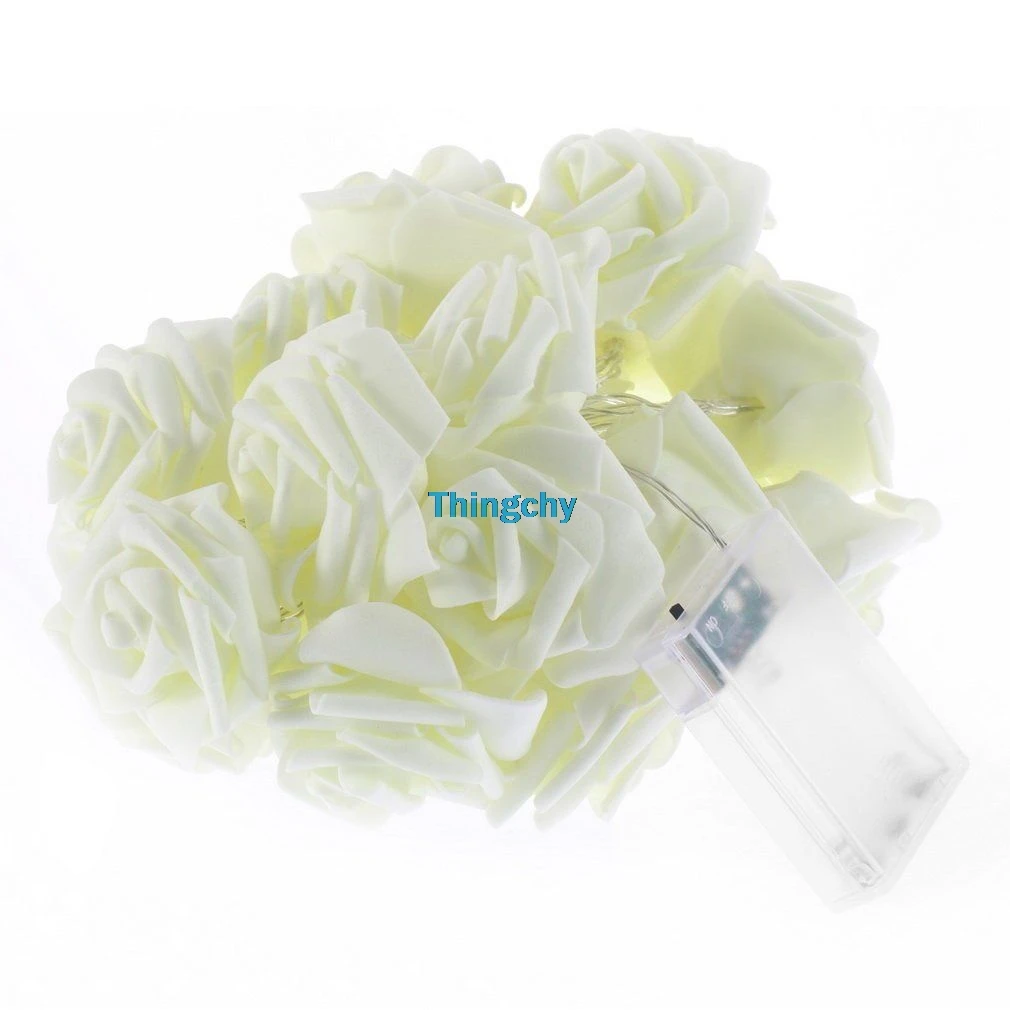 

White Rose Flower Romantic Indoor Fairy Lights Battery Operated Wedding Floral for Party, Wedding, Indoor,Garden,Room Decoration
