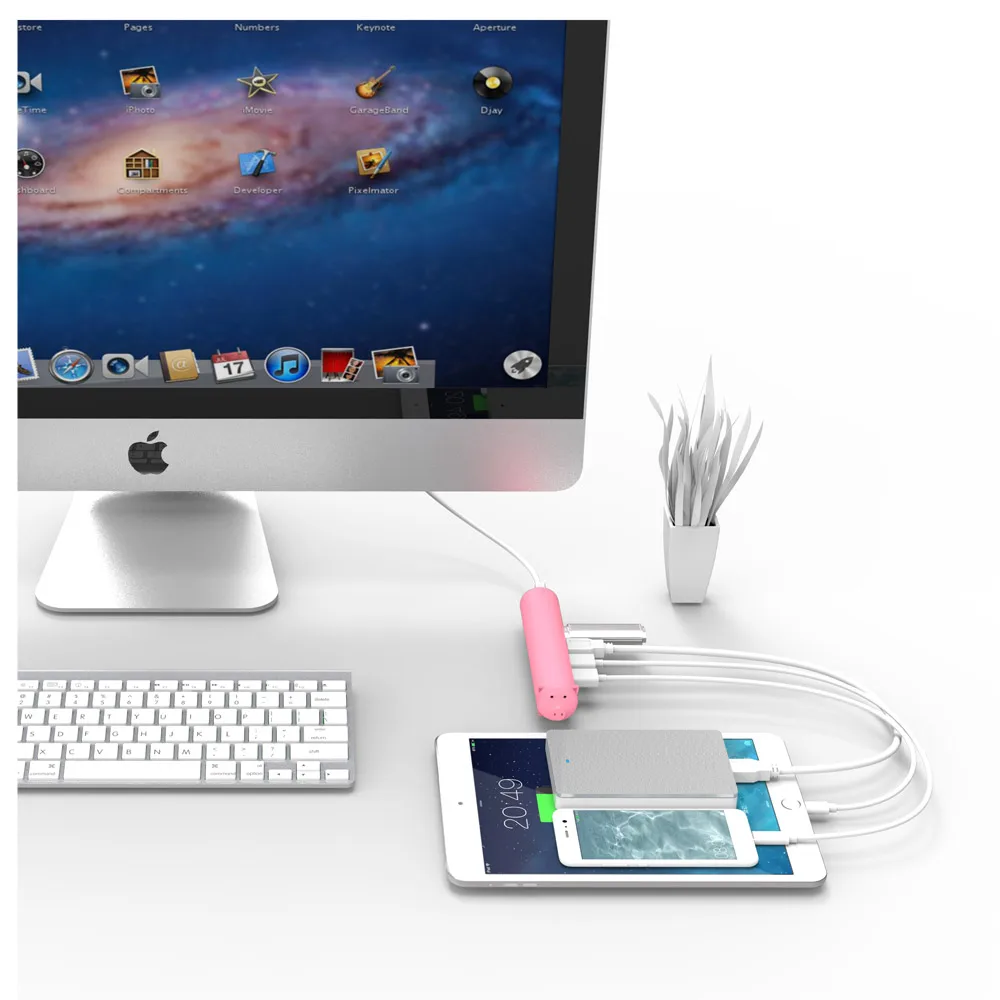 ORICO 4 в 1 Cute Pet-shape HUB для MAC notebook алюминиевый сплав силиконовый кабель для передачи данных 100 см-Серебристый