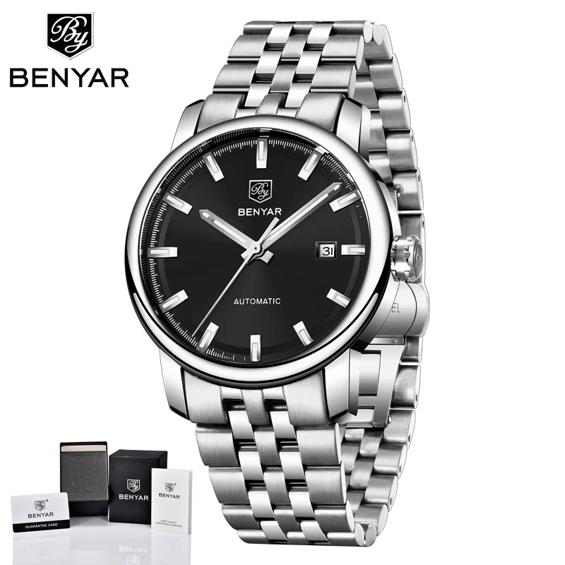 S-BLACK BENYAR новые мужские часы Топ бренд Роскошные автоматические часы мужские черные часы Механические наручные часы мужские s Relogio Masculino - Цвет: S-BLACK