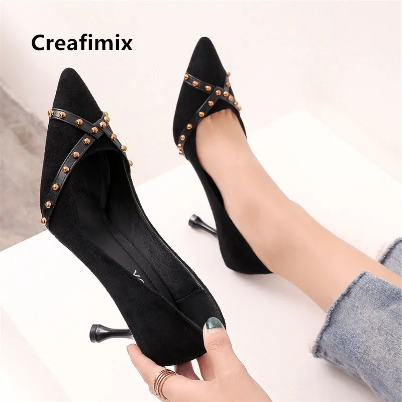 Cresfimix pompes femmes/женские модные черные удобные замшевые туфли на высоком каблуке с