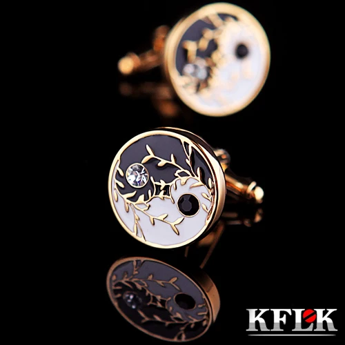 

KFLK Luxury shirt cufflink men's Brand cuff button Crystal cuff link Gold High Quality Chinese Culture abotoadura Jewelry