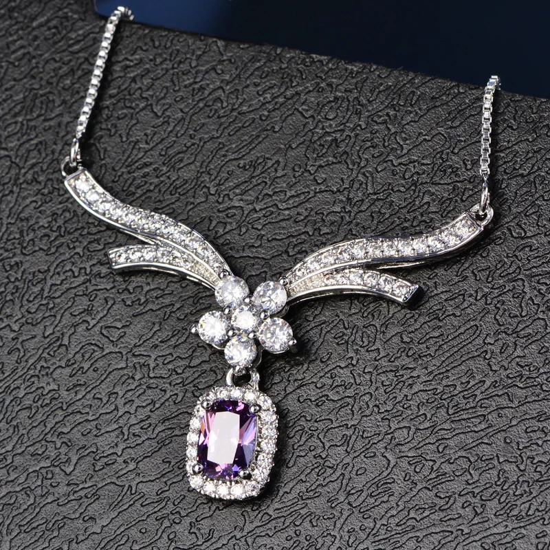 

Women Jewelry Multi Color AmethystKunzite Citrine925 Sterling Silver Color Sunshine Charm Pendant Necklace HERN0079